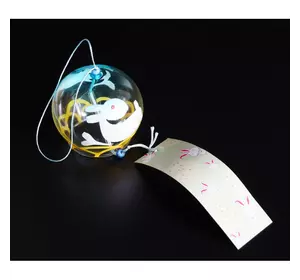 Японський скляний дзвіночок Фурін 8*8*7 см. Висота 40 см. Два снігові зайці