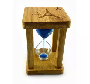 Годинник пісочний у бамбуку "Time is Money" синій (3 хв) (9,5х6,5х6,5 см)