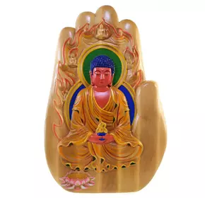 Різьблене Панно ,дерев'яне "Будда Амітабха",ручна розпис (27,5*41*2,5 см)