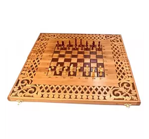 Нарди-шахи-шашки,(56×28×2,2 см),різьблені,дерев'яні,з фігурами та фішками