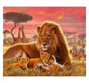 Раскраска по номерам 30*40см "Лев со львенками" OPP (холст на раме краски+кисти)