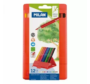 Набір кольорових олівців трикутний з підставкою ТМ "MILAN" 12шт. пластик.
