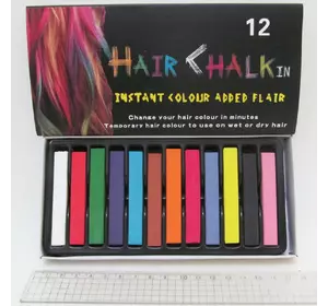 Крейда для волосся, набір 12 кольорів, 6,5х1х1см