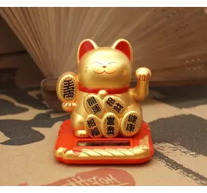 Счастливый кот на солнечной батарейке Золотой