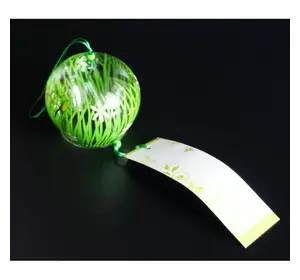 Японський скляний дзвіночок Фурін 8*8*7 см. Висота 40 см. Трава