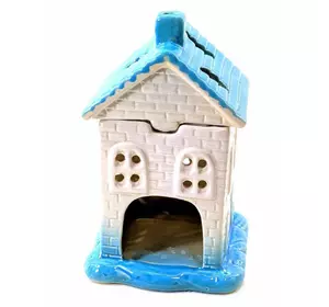 Аромалампа керамическая "Домик" голубая крыша (15х9х10 см)A
