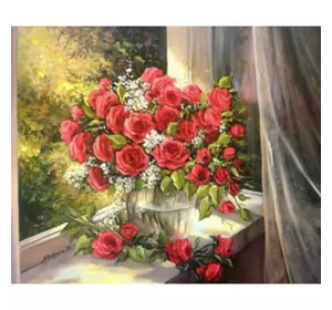 Розмальовка за номерами 30*40см "Квіти на вікні" OPP (полотно на рамі фарби+кисті)