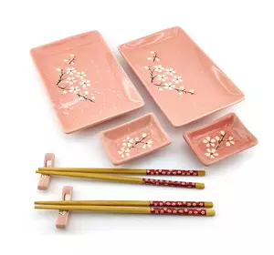 Сервиз для суши "Сакура на розовом фоне" (2 персоны) (28х28,3х3,5 см)