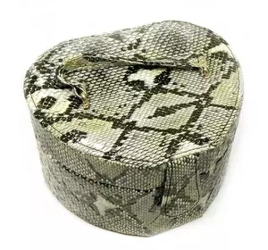 Шкатулка для прикрас зміїна шкіра "Серце" чорно-сіра (13х15х10 см)