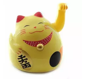 Кішка Манэки-неко махає лапою пластик кремова (12х11х10,5 см)(батарейки в комплект не входять)