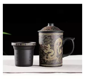 Чашка "Два дракона" із ситом чорна 250 мл. 11*7,5*14см.