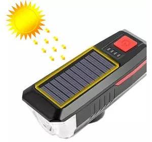 Велофара з сигналом LY-17-XPE, сол. батарея, виносна кнопка, Waterproof, Li-Ion акум., ЗП mircoUSB