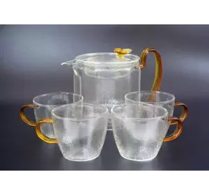 Набор чайник с ситом (500ml) + 4 чашки (100ml) термостекло