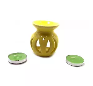 Аромалампа керамическая ,подарочный набор желтая (12х8х7см)