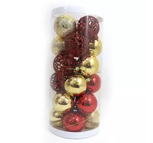 Набір ялинкових кульок "Святкові" d6см, 24шт, PVCкоробка, 1шт/етик.