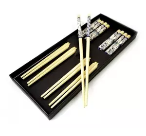 Палочки для еды бамбук с рисунком набор 5 пар №5