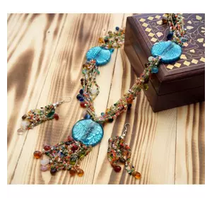 Комплект намисто + сережки ACCESSORY Сині скла