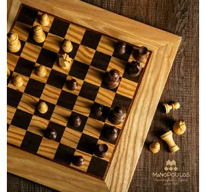 SW43B40H шахи "Manopoulos",Wooden Chess set Olive Burl Chessboard 40cm with Staunton Chessmen