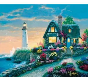 Розмальовка по номерах 30 * 40см "Будиночок біля моря" OPP (полотно на рамі з краск.кісті)