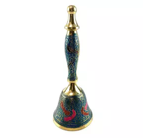 Дзвіночок з ручкою з малюнком бронзовий "Павичі на блакитному тлі" (18х7,6 см)