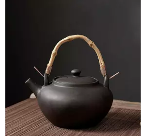Чайник з бамбуковою ручкою "Чорний горщик" 500мл. 14,5*12*9,5см.