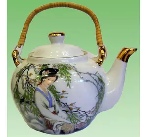Чайник фарфор з бамбуковою ручкою (750мл.) (TPR172) "Китаянка під вербою"