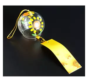 Японський скляний дзвіночок Фурін 8*8*7 см. Висота 40 см. Соняшники