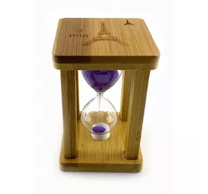 Годинник пісочний у бамбуку "Time is Money" фіолетовий (3 хв) (9,5х6,5х6,5 см)