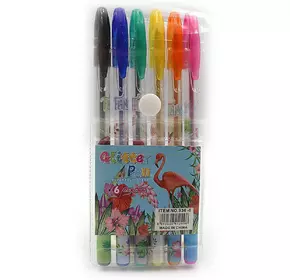 Набір гелевих ручок гліттер"Flamingo",PVC,6 кол., 1шт/етик.