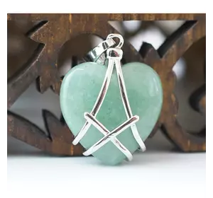 Кулон кам'яний "Серце в сітці" вставка Зелений авантюрин 2*0,8*2,5см.