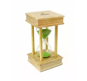 Пісочний годинник "Квадрат" скло + світле дерево 5 хвилин Салатовий пісок
