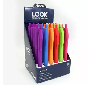 Ручка автомат масло Vinson "LOOK" 0,7мм, синя, soft-touch, mix, 36шт/етик.