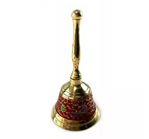 Дзвіночок із ручкою з малюнком бронзовий "Птахи на червоному тлі" (12,5х6 см)