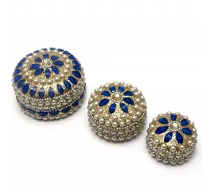 Скриньки металеві (н-р 3 шт) з перлами "Сині" (7,5х7,5х4см 6х6х3см 5х5х3,5см)