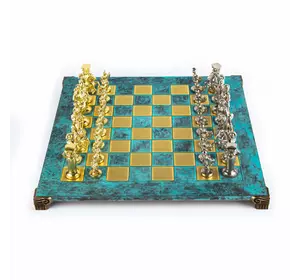 S11TIR шахи "Manopoulos", "Греко-римські", латунь, у дерев'яному футлярі, бірюзовий, 44х44см, 7,4 кг