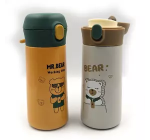 Пляшка-термос для води "Mr. Bear" 350ml, з петлею подвійн. стін.mix 1 шт./етика