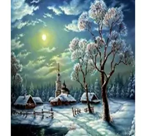 Алмазна мозаїка за номерами 40*50 "Зима в селі" карт уп. (полотно на рамі)