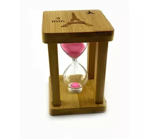 Годинник пісочний у бамбуку "Time is Money" рожевий (3 хв) (9,5х6,5х6,5 см)