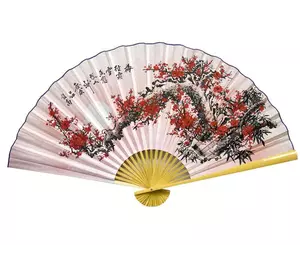 Веер настенный "Сакура на розовом фоне" шелк (90 см)