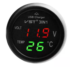 Термометр вольтметр VST-706-4, червоно-зелений, + USB-роз'єм