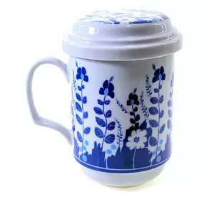 Чашка заварочная з ситом (330мл.)(BFC1268-5) "Сині Квіти" (h-13см, d-7,5 см)