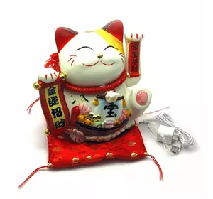 Кошка Манэки-нэко машущая лапой керамика (20х24х17 см)
