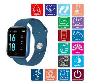 Smart Watch T80S, два браслета, температура тіла, тиск, оксиметр, blue