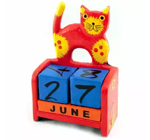 Календар настільний "Кіт" дерево червоний (14,5х10х5,5 см)