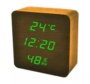 Годинник мережеві VST-872S-4 зелені, (корпус коричневий) температура, вологість, USB
