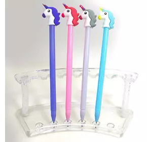 Ручка дитяча з іграшкою "Unicorn" гелева, синя, mix, 12шт/етик.