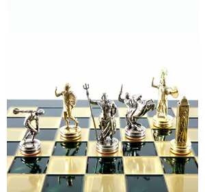 S7GRE шахи "Manopoulos", "Дискобол", латунь, у дерев. футлярі, зелені, 36х36см, 4,8 кг