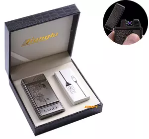 USB запальничка в подарунковій шкіряного коробці "EAGLE" (Електроімпульсна - дві перехрещені блискавки) №4842-2