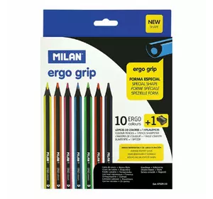 Набір кольорових олівців ТМ "MILAN" 10 шт. зі стругачкою, D3,5mm, чорн.дерево1шт/етик