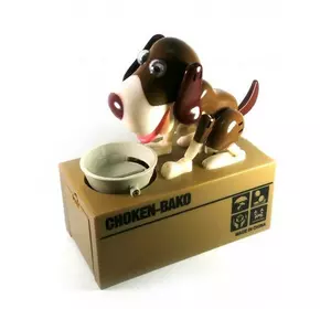 Скарбничка "Голодна Собака" на батарейках, коричнево-біла (15х16х8 см)